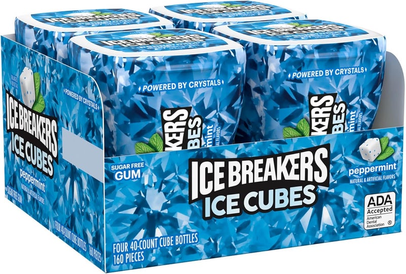 ICE BREAKERS Ice Cubes Peppermint Sugar Free Chewing Gum Bottles, 3.24 oz (4 Count, 40 Pieces) - Image 2